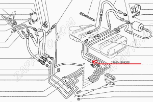 Шланг топливный задний сливной (короткий) 21082 (1,5L)