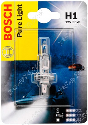 Лампа галогеновая H1 12-55 BOSCH Pure light